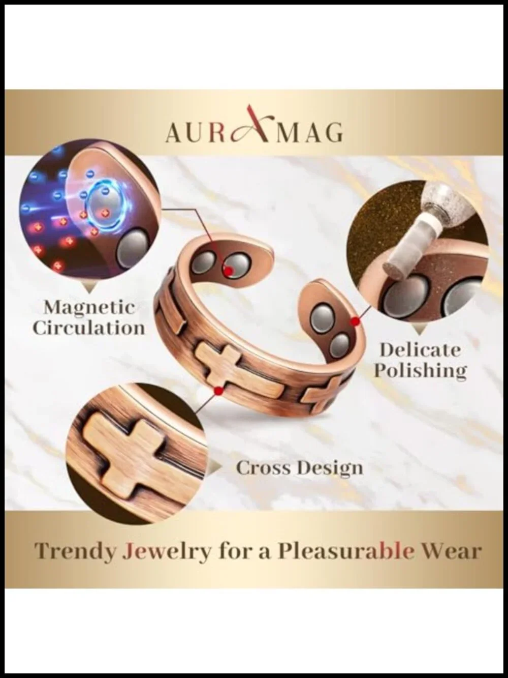 Adjustable Pure Copper Ring with 3500 Gauss Magnets for Joint Support